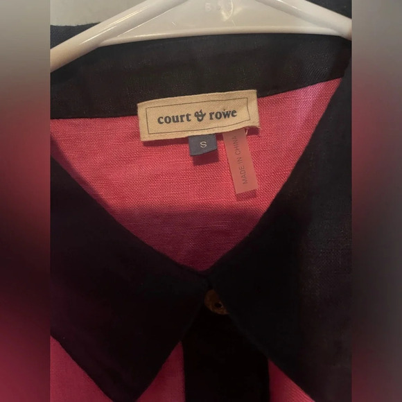 Court & Rowe 100% Linen Colorblock Short Sleeve Shirt Dress- pink/Navy Size S - Picture 6 of 7